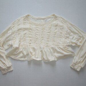 Pilcro Sz M Crop Cream Anthropology Top Blouse Textured Babydoll Oversized Y2K